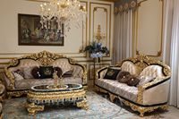 Ensemble Canapé Luxe en Tissu, Canapés Royaux Sculptés en Bois, Mobilier Moderne Nordique pour Salon