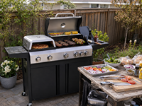 Tragbarer Outdoor-Gasgrill mit 6 Brennern und Seitenbrenner für Pizza