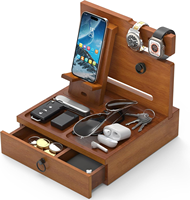 Support de téléphone en bois à monter soi-même avec tiroir, organiseur de table de chevet pour montre, support de téléphone portable en bois