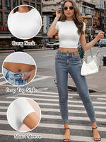 Camiseta Corta de Manga Corta IStapromo Gifts, Ropa de Punto Ajustada, Top Corto Blanco de Verano para Mujer, Camiseta de Manga Corta de Seda de Leche