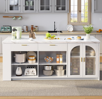 Îlot de cuisine de 71 pouces avec rangement, table en faux marbre blanc avec sièges, armoire d'îlot fixe avec tiroirs