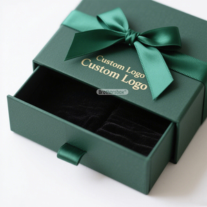 Custom Logo Biodegradable Paper Drawer Jewelry <b>Gift</b> <b>Box</b> with Ribbon for Necklace Ring <b>Earring</b> Packaging and Retail Display - Product Image 2