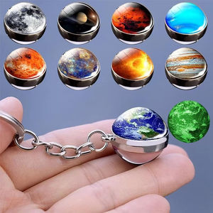 Porte-clés <span class=keywords><strong>de</strong></span> voiture à prix d'usine, pendentif boule <span class=keywords><strong>de</strong></span> verre double face, système solaire étoilé, Terre, Lune, univers, planètes - Product Image 1