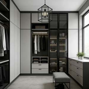 BALOM Armoire moderne sur mesure avec porte coulissante en verre, système d'armoire de rangement de luxe pour chambre à coucher, appartement et villa - Product Image 2