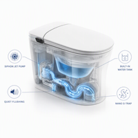 WC intelligent monobloc avec chauffage instantané, fonction lavage, télécommande, double chasse d'eau, couvercle automatique, siège chauffant, veilleuse et contrôle des odeurs