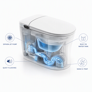 Inodoro Inteligente <span class=keywords><strong>de</strong></span> Una Pieza con Taza Alargada, Sifón en P Incluido, Agua Caliente Instantánea, Limpieza Automática, Tapa Automática, Asiento Calefactado, Luz Nocturna y Eliminación <span class=keywords><strong>de</strong></span> Olores - Product Image 5