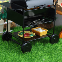 Chariot carré d'extérieur pour maison de poupée 1:12, mini barbecue, ornements en fer forgé