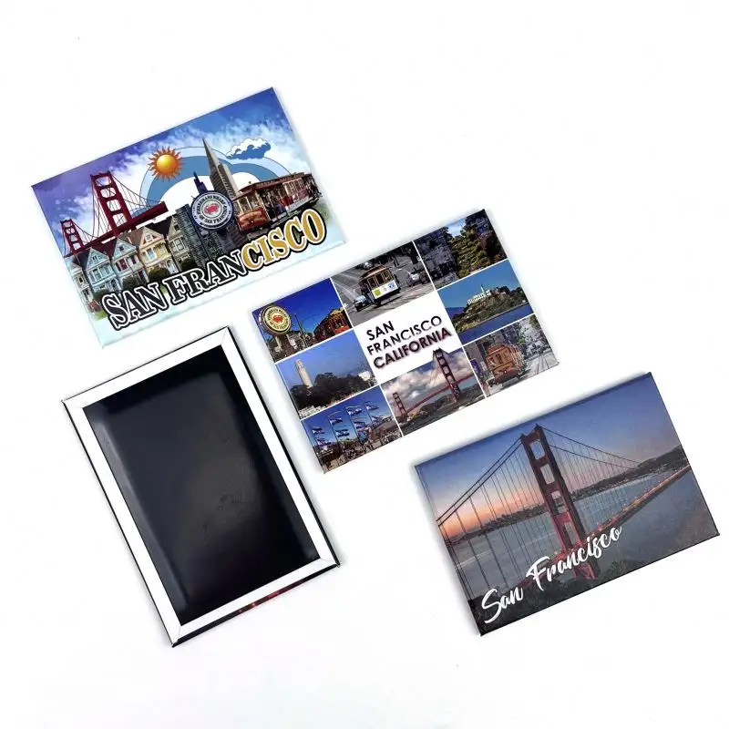Promotional Gift Rectangular Custom Design San Francisco Times Square Photo Tin Plate Magnet Metal Fridge Magnet For Decoration