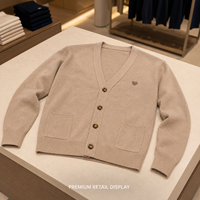 Cardigan en laine personnalisé pour homme, col en V, double boutonnage, pull tricoté avec logo frontal, tenue décontractée, OEM