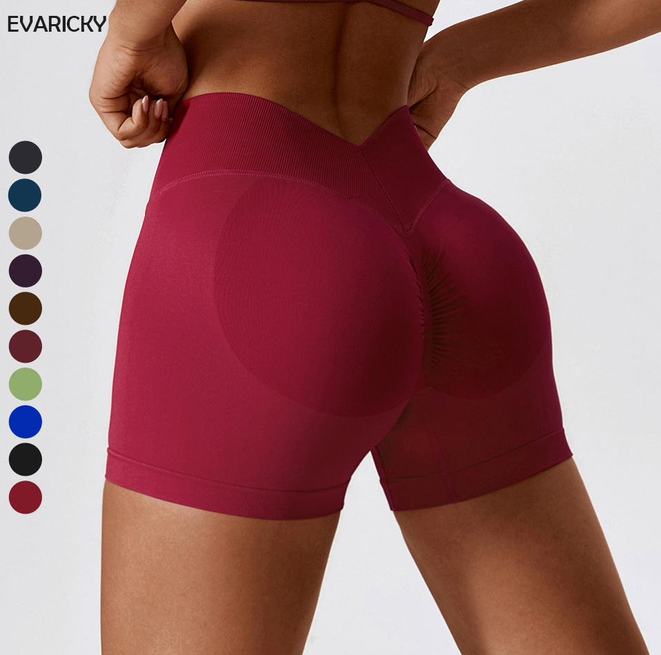 Wholesale Seamless Short Leggings Fitness Workout Shorts Sexy Gym Sports Wear Women Deep V Back Design Scrunch Butt Yoga Shorts