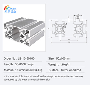 Langle Anodized nhôm đùn 50x50 50*100 t khe cắm ngăn kéo kéo hiển thị hồ sơ nhôm hợp kim đùn - Product Image 2
