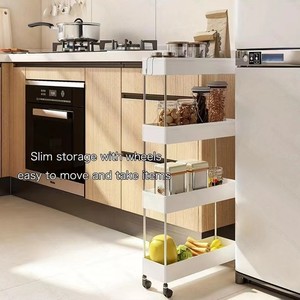 Slim Storage Rack 4 Layers <b>Plastic</b> Kitchen Trolley With <b>Wheels</b> For Easy Moving And Access - Product Image 1