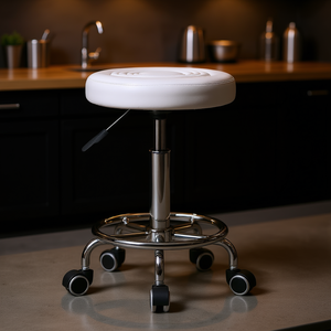Tabouret de bar pivotant réglable en hauteur avec siège en cuir PU, base chromée, design moderne rond pour bar à domicile ou usage commercial - Product Image 2
