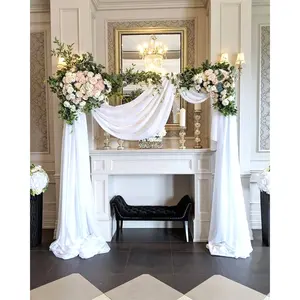 2024 Pure White Polyester Chiffon Back Drop Curtains With Suspension For Wedding Decoration Curtains