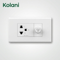 Placa de pared de montaje oculto de doble módulo Kolani 120, enchufe universal de 3 orificios + perilla de control de velocidad del ventilador, panel de PC blanco brillante