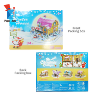 Puzzle 3D Busa DIY Adegan Rumah Gudang Natal, Mainan Kerajinan Anak, Model Rakitan Santa Snowman Sleigh, Dekorasi Meja Natal untuk Rumah