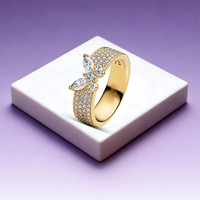 FUAMAY 2025 Desain Fashion Terbaru Cincin Perak 925 Berlapis Zirkon Emas Lapis Emas dengan Hiasan Salib Geometris, Hadiah Pesta Pernikahan Unisex