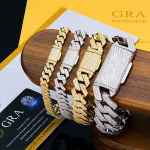 กำไลข้อมือฮิปฮอปคิวบาแบบชุบทอง 18K ประดับเพชรแท้ 8-20 มม. เงินแท้ 925 ประดับมอสซาไนต์ รับรองโดยบุคคลที่สาม สไตล์ไมอามีแมน - Product Image 2