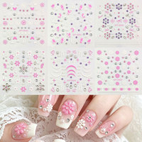 Stiker Kuku 3D Embossed Custom dengan Rhinestone, Motif Bunga, Kupu-kupu, Pita, Hati, Perekat Sendiri, OEM ODM Grosir