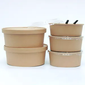SHIRONG Custom Logo And Printing Paper Salad Bowl 500ml Disposable Salad Bowl With Lids