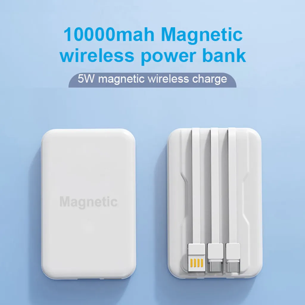 Novo carregador portátil magnético sem fio 10000mah power bank cabo embutido sem fio powerbank