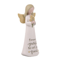 Figurine d'ange en résine ODM en gros, peinte à la main, ailes roses, tenant une fleur, inspirationnelle, pour la décoration d'étagères à la maison, cadeau pour les fêtes