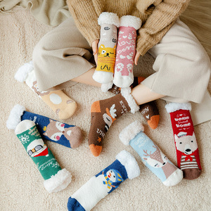 XiangHui corail polaire chaussettes femme automne et hiver <span class=keywords><strong>Plus</strong></span> velours épaississement mignon noël maison serviette de couchage confinement chaud - Product Image 2
