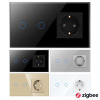 ZigbeeSmart Life 1/2/3/4 Gang LED Interruptor de pared de doble Polo y enchufes de Alemania Panel táctil Impermeable Durable Panel de vidrio de estilo europeo