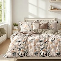 Ensemble de literie à imprimé floral beige, 3 pièces, housse de couette avec 2 taies d'oreiller, fleurs aquarelle, design moderne, vente en gros, haute qualité