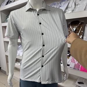 男士休闲秋季色织短袖大弹力透气衬衫 - Product Image 1