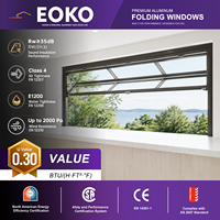 Fenêtre en aluminium EOKO à ouverture verticale avec panneau de verre pliant, verre feuilleté anti-impact pour maison de bord de mer et villa