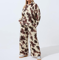 Ensemble 2 pièces décontracté pour femme, imprimé vache, sweat à capuche oversize et pantalon large, tenue d'automne, vêtements de détente, logo personnalisé OEM ODM