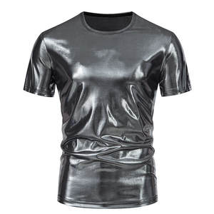 Mens <strong>70s</strong> Metallic <strong>Shirts</strong> Short Sleeve Gold <strong>T</strong>-<strong>shirt</strong> Disco Party Club Tee Tops - Product Image 1