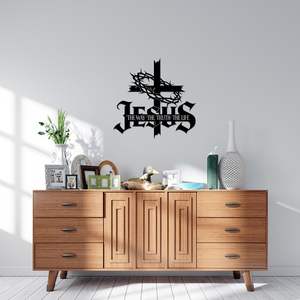 งานศิลปะติดผนังรูปพระเยซูพร้อมไม้กางเขนประดับมงกุฎหนาม ทำจากโลหะ สัญลักษณ์คริสเตียน "ทาง ความจริง ชีวิต" เหมาะสำหรับตกแต่งบ้าน ห้องนั่งเล่น หรือโบสถ์ - Product Image 5