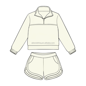 Conjunto de Sudadera y Pantalones Cortos de Algodón al por Mayor para Niñas, Traje Deportivo con Cierre de Cremallera, Ideal para Deportes Escolares y Uso Diario - Product Image 2