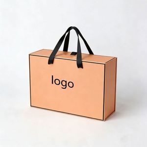 Boîte cadeau rigide en abricot personnalisable en direct d'usine avec poignées noires, idéale pour les vêtements et l'emballage de cadeaux haut de gamme - Product Image 2