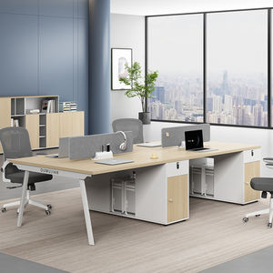 Bureau de travail moderne personnalisé 6 places avec cadre en acier et panneaux de bois Armoires optionnelles durables pour salle du personnel - Product Image 3