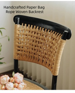 Sedia da pranzo in <span class=keywords><strong>Rattan</strong></span> e legno massello, sedia schienale per la casa, caffè per il tempo libero Chai - Product Image 4
