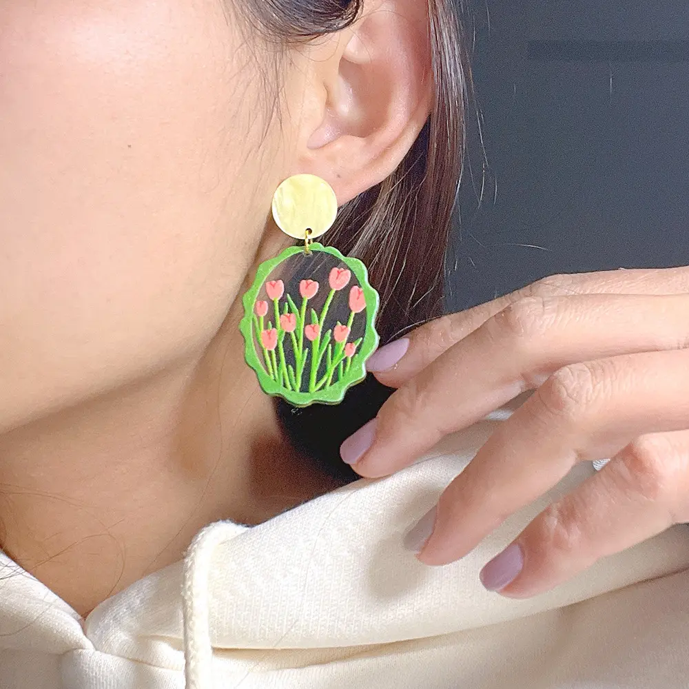 2024 nouveauté acrylique pendentif fleur acrylique Transparent boucles d'oreilles femmes fleur feuille boucles d'oreilles en gros