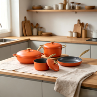 Ensemble de 7 ustensiles de cuisine en céramique antiadhésive avec fond en aluminium et fer, personnalisable avec étiquette privée, pour usage domestique et hôtelier