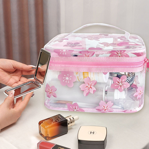 Hot <strong>Sale</strong> Wholesale Waterproof Transparent Zipper Flower Printed Fashion Clear PVC Handle Traveling Makeup Pouch <strong>Cosmetic</strong> <strong>Bag</strong> - Product Image 2