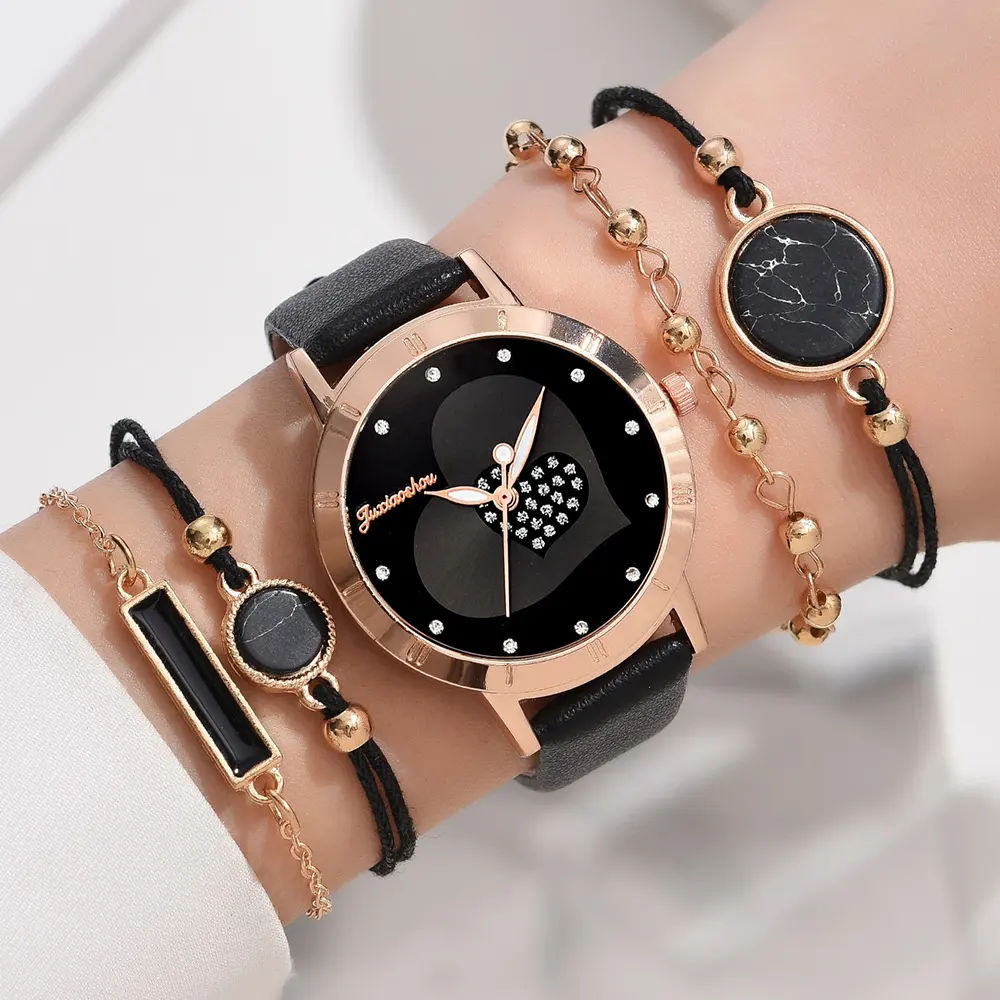 9821 Luxury ladies watch with bracelets Black woman Watch set montre femme luxe