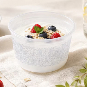 Tazón redondo de plástico PP con diseño floral para avena, desayuno, contenedor de almacenamiento de alimentos, tazón desechable de boca ancha para servir. - Product Image 1