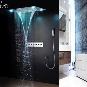 Moderne LED Plafonnier Encastré <span class=keywords><strong>Cascade</strong></span> Pluie Douche Thermostatique de Douche À Haut Débit Inverseur Mélangeur 5 Fonctions - Product Image 3