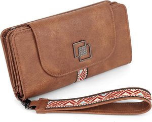 Cartera Larga de Cuero Genuino Marrón para Mujer, Monedero con Cierre, Tarjetero Multifuncional, Organizador de Efectivo para Uso Diario al Aire Libre - Product Image 1