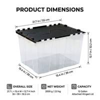 Boîte de rangement en plastique empilable et robuste de 20 L, avec couvercle rabattable, pour le bureau, l'extérieur, le déménagement, les jouets, les livres, les outils