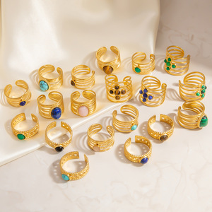 Geometric Natural Stone Stainless Steel <b>Ring</b> For Women 18k Gold Plated <b>Titanium</b> Steel Jewelry Gift Occasion Bezel Setting - Product Image 2