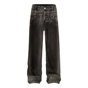 <span class=keywords><strong>Jeans</strong></span> da Uomo <span class=keywords><strong>Grigio</strong></span> Chiaro e <span class=keywords><strong>Grigio</strong></span> <span class=keywords><strong>Scuro</strong></span> a Vita Doppia, Gamba Dritta e Larga, Effetto Vintage Lavato, Pantaloni Casual con Orlo Sovrapposto - Product Image 1
