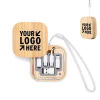 Couvercle pivotant en bambou 6 en 1 adaptateur USB Conversion de câble boîte de rangement 3A PD câble de charge 60W c à c câble charge rapide