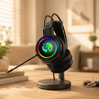 Headset Gaming Pro Wired dengan Mikrofon, Konektor 3.5mm/USB, Lampu RGB, Peredam Kebisingan, Over Ear